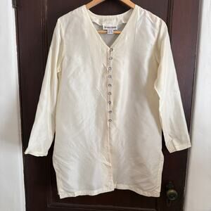 90s Vintage CHRISTINA | Cream Lightweight Silk Taffeta Tunic Top Extra Small